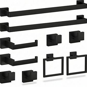 10 pc Matte Black Bathroom Hardware Set SUS304 Stainless Steel Towel Bar Rack Kit