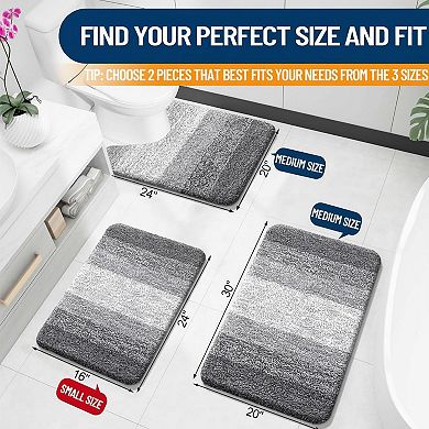 2 Piece Bathroom Rug Set Soft Absorbent Microfiber Non Slip Machine Wash Plush Shaggy TP Backing
