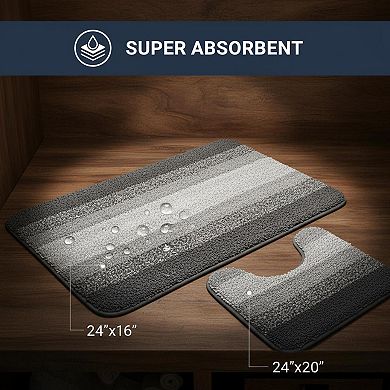 2 Piece Bathroom Rug Set Soft Absorbent Microfiber Non Slip Machine Wash Plush Shaggy TP Backing
