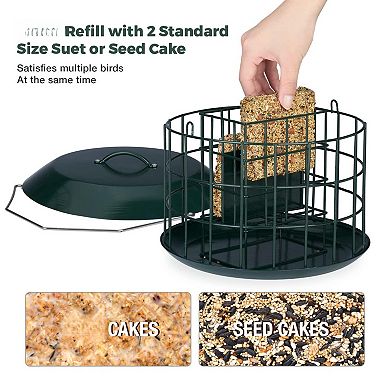 Squirrel Proof Suet Feeder Double Cake Capacity All Metal Hanging Bird Feeder
