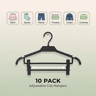 10 Pack Space-Saving Clothes Hangers Adjustable Clips, 360° Swivel Hook, Multifunctional Pants