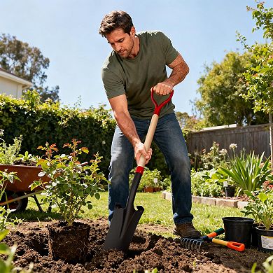 45 Inch Heavy Duty D Handle Garden Spade Shovel For Digging Trenching