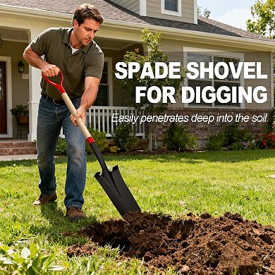 45 Inch Heavy Duty D Handle Garden Spade Shovel For Digging Trenching