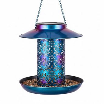 Solar Bird Feeder Metal Hanging Lantern Weatherproof Easy Fill Clean Gift