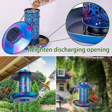 Solar Bird Feeder Metal Hanging Lantern Weatherproof Easy Fill Clean Gift