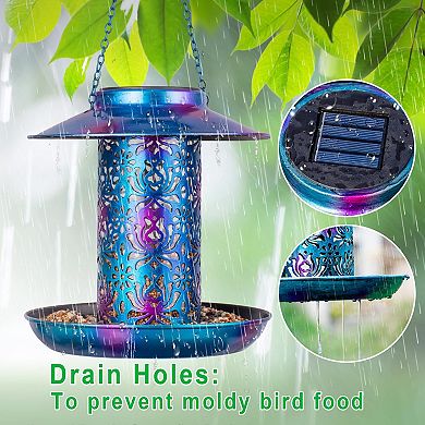 Solar Bird Feeder Metal Hanging Lantern Weatherproof Easy Fill Clean Gift