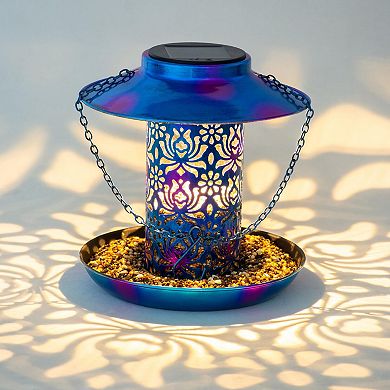 Solar Bird Feeder Metal Hanging Lantern Weatherproof Easy Fill Clean Gift