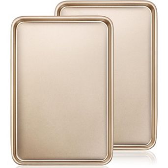 Baking Sheet Pan Set of 2, Commercial Cookie Sheets for Baking, Nonstick Carbon Steel Jelly Roll Pan