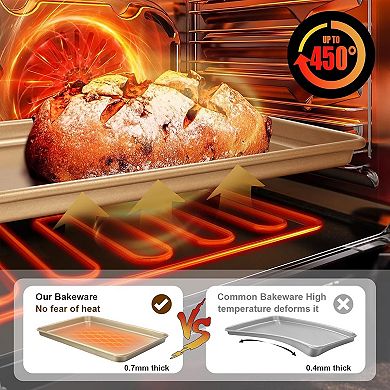 Baking Sheet Pan Set of 2, Commercial Cookie Sheets for Baking, Nonstick Carbon Steel Jelly Roll Pan