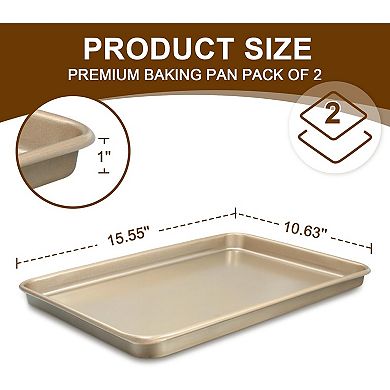 Baking Sheet Pan Set of 2, Commercial Cookie Sheets for Baking, Nonstick Carbon Steel Jelly Roll Pan