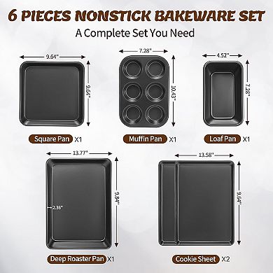 Baking Pans Set, Nonstick Bakeware Sets, Oven Pans for Cooking, 6 Pieces Baking Sheets Set