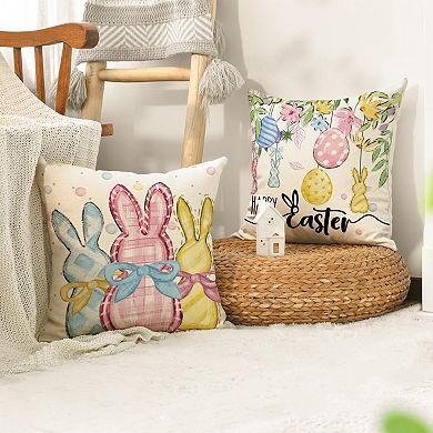 Happy Easter Rabbit Easter Eggs Colorful Flowers Throw Pillow Covers, 18 x 18 Inch Bunny Set of 4