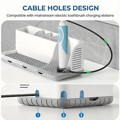 Bathroom Counter Organizer Toothbrush Holder with 3 Qtip Holders Drainage Quick Drying Removable