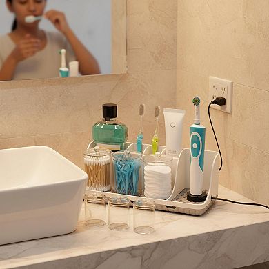 Bathroom Counter Organizer Toothbrush Holder with 3 Qtip Holders Drainage Quick Drying Removable