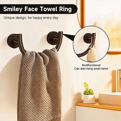 5-Piece Bathroom Hardware Set Stainless Steel Wall-Mounted with Smiley Face Rings