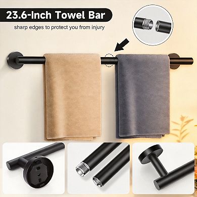 5-Piece Bathroom Hardware Set Stainless Steel Wall-Mounted with Smiley Face Rings