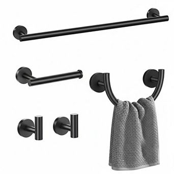5 pc Bathroom Hardware Set Stainless Steel Wall-Mounted with Smiley Face Rings