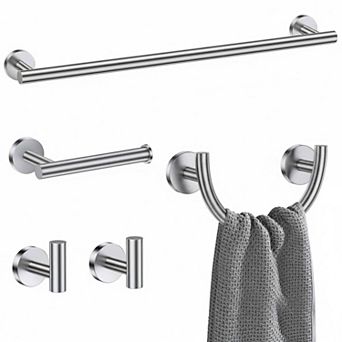5 pc Bathroom Hardware Set Stainless Steel Wall-Mounted with Smiley Face Rings