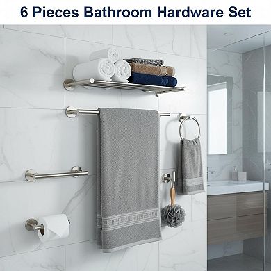 6 Pieces Bathroom Accessories Set SUS304 Stainless Steel Wall Mounted