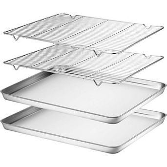 Baking Sheet & Rack Set [2 Sheets + 2 Racks], Stainless Steel Cookie Pan with Cooling Rack