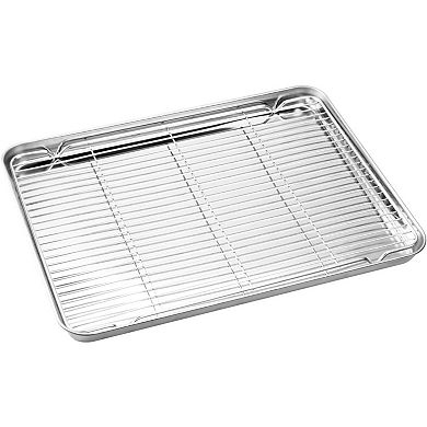Baking Sheet & Rack Set [2 Sheets + 2 Racks], Stainless Steel Cookie Pan with Cooling Rack