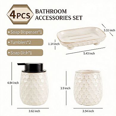 4pcs Ceramic Bathroom Accessory Set with Foaming Soap Dispenser Tumblers Soap Dish