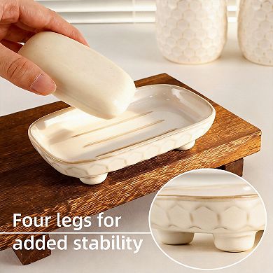 4pcs Ceramic Bathroom Accessory Set with Foaming Soap Dispenser Tumblers Soap Dish