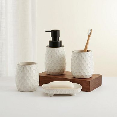 4pcs Ceramic Bathroom Accessory Set with Foaming Soap Dispenser Tumblers Soap Dish