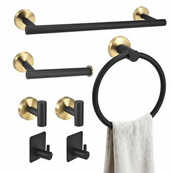 7 pc Bathroom Hardware Accessory Set Stainless Steel Matte Black Rust Resistant Luxury