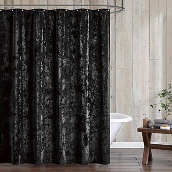 Distressed Velvet Shower Curtain Set 13 pc 72x72 w/12 Hooks Machine Washable Luxe Super Soft