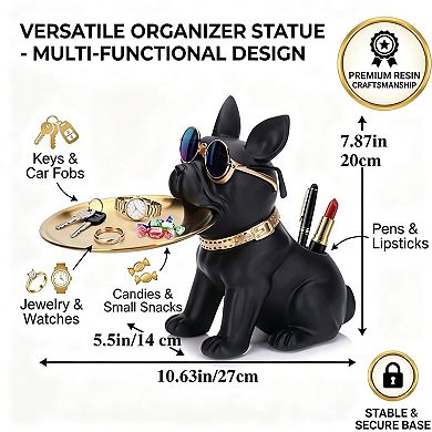 Black bulldog tray, home and office decor