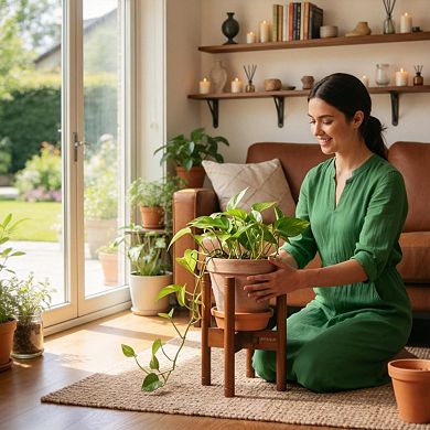 Solid Acacia Adjustable Plant Stand