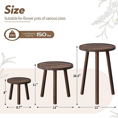 3-Pack Tall Wooden Single Plant Stand