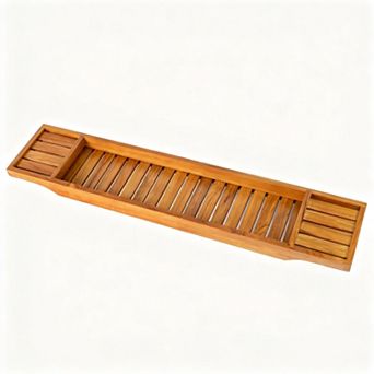 Teak Wooden Bathtub Caddy Bathroom Storage Tray