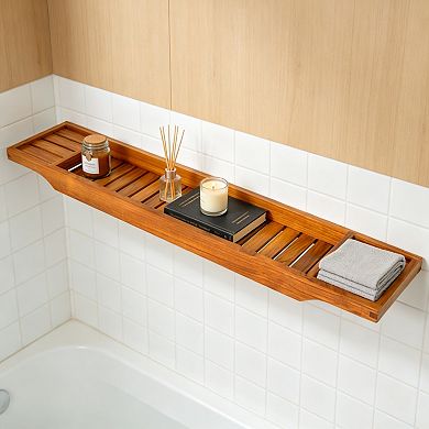 Teak Wooden Bathtub Caddy Bathroom Storage Tray