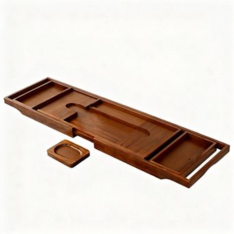 Expandable Teak Bathtub Caddy With Storage Holder