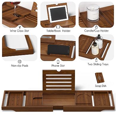 Expandable Teak Bathtub Caddy With Storage Holder