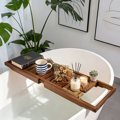 Premium Teak Bathtub Tray, Adjustable, Luxury Spa Gift