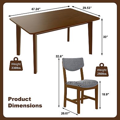 Pnronnc 5-Piece Dining Table Set, Wood Kitchen Table Set with Rectangle Table & 4 Upholstered Chairs