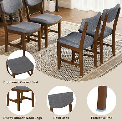 Pnronnc 5-Piece Dining Table Set, Wood Kitchen Table Set with Rectangle Table & 4 Upholstered Chairs