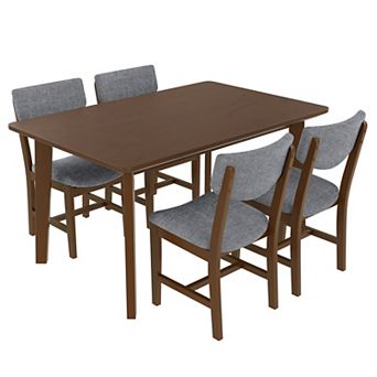 Pnronnc 5 pc Dining Table Set, Wood Kitchen Table Set with Rectangle Table & 4 Upholstered Chairs