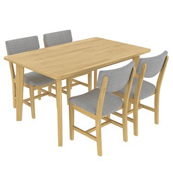 Pnronnc 5 pc Dining Table Set, Wood Kitchen Table Set with Rectangle Table & 4 Upholstered Chairs