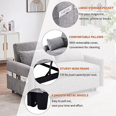 Pnronnc Loveseat Sofa Bed Pull-Out Sleeper Sofa, Adjsutable Backrest Sofa with USB Ports, Pillows