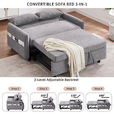 Pnronnc Loveseat Sofa Bed Pull-Out Sleeper Sofa, Adjsutable Backrest Sofa with USB Ports, Pillows