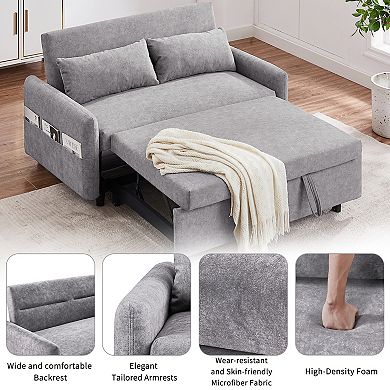 Pnronnc Loveseat Sofa Bed Pull-Out Sleeper Sofa, Adjsutable Backrest Sofa with USB Ports, Pillows