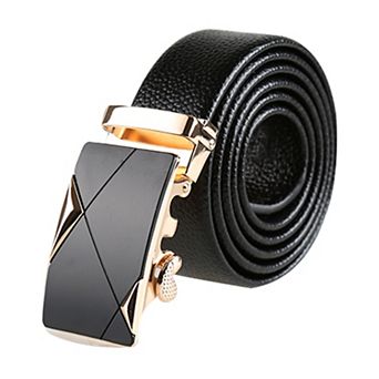 Men Leather Ratchet Dress Belt with Automatic Sliding Buckle Wide 1 1/2 Inches