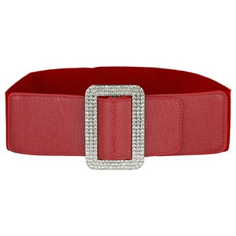 Women Stretchy Waist Belt Rhinestone Buckle Wide Elastic Belts Waistband