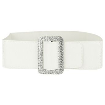 Women Stretchy Waist Belt Rhinestone Buckle Wide Elastic Belts Waistband