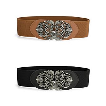 Elastic Wide Waist Belts for Women Metal Buckle Stretchy Belts
