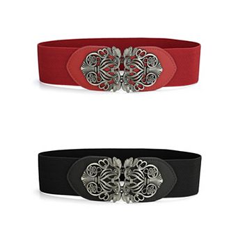 Elastic Wide Waist Belts for Women Metal Buckle Stretchy Belts